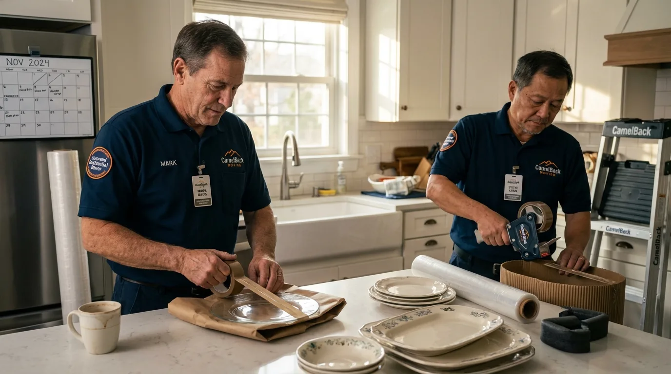 Professional crew packing kitchen dishware in Prince Frederick, MD